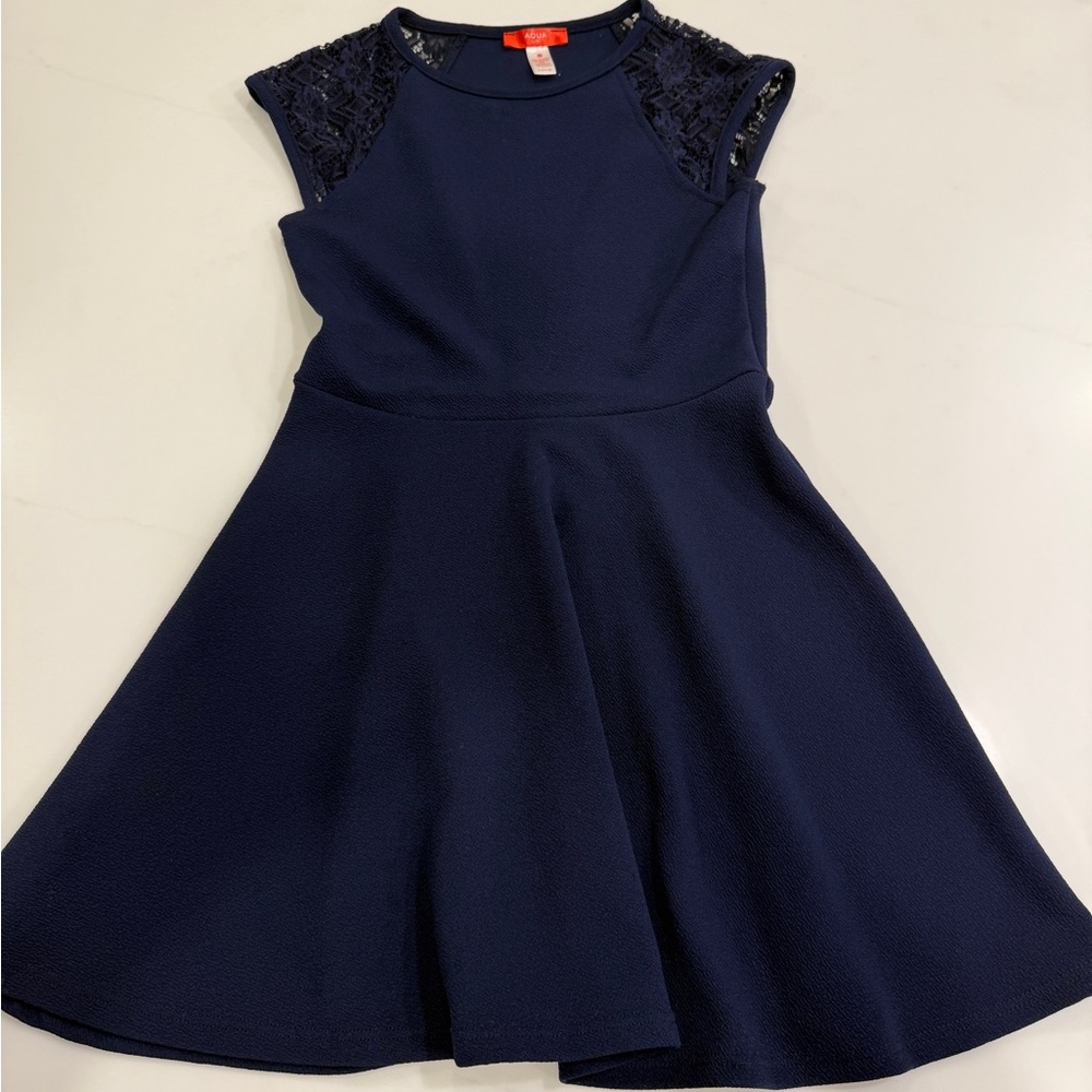 Aqua Navy Blue Lace Kids Dress
